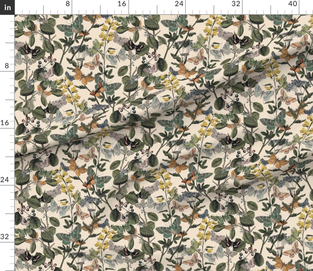 Butterfly Garden Fall Botanical Vintage Plants Bugs Nature Historic Custom Printed Fabric by Spoonflower Various Fabrics by the Yard or Fat Quarter